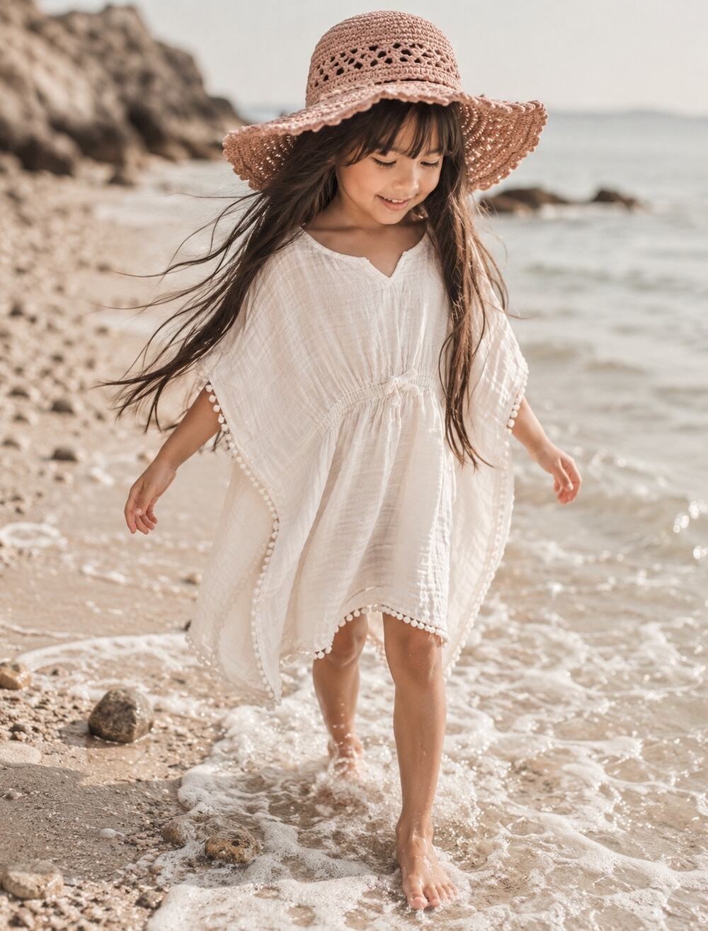 Beachside moments Flowy Boho Crochet Trim Swim Coverup Dress 5T
